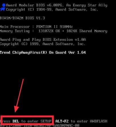 arrow pointing key to enter bios setup